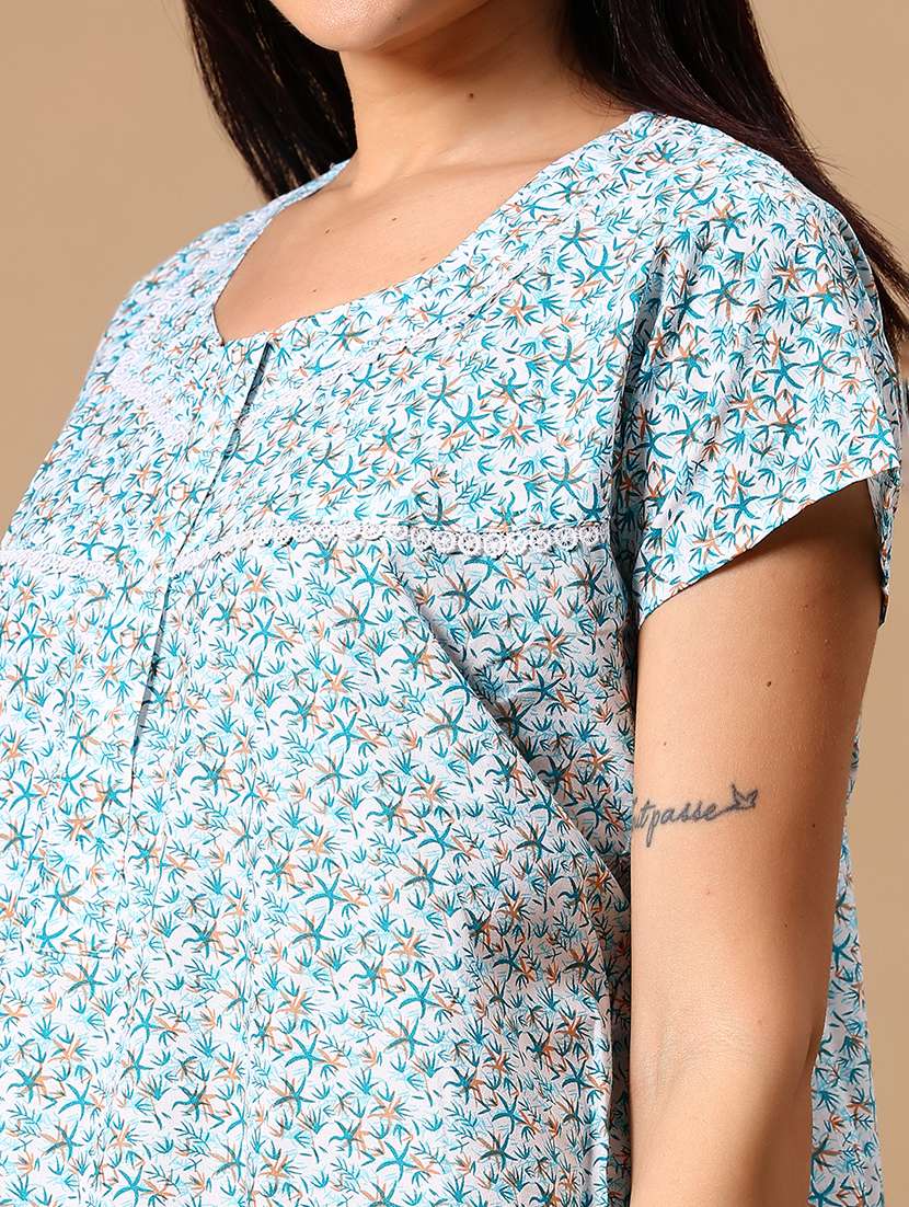 women light blue printed short sleeve nighty - 21946421 -  Standard Image - 5