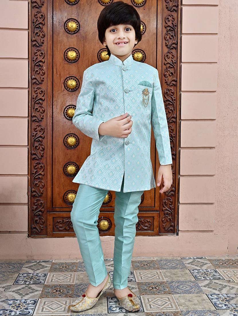 boys self design mandarin neck sherwani set - 21946710 -  Zoom Image - 0
