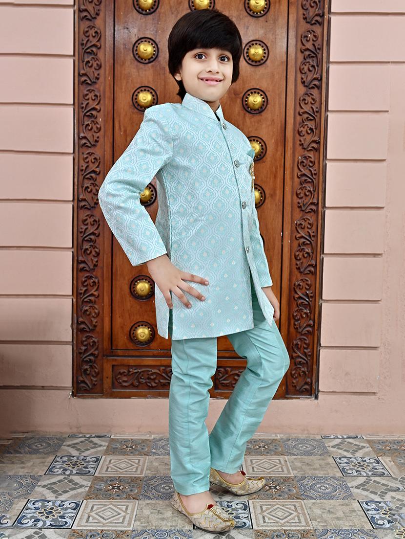 boys self design mandarin neck sherwani set - 21946710 - Standard Image - 3