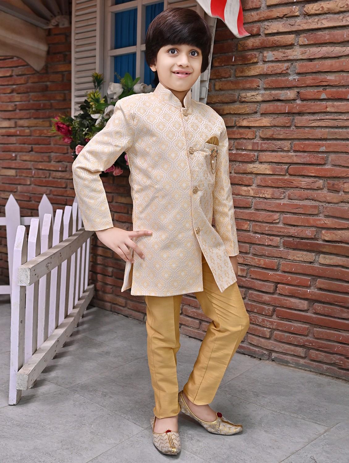 boys self design mandarin neck sherwani set - 21946711 - Standard Image - 3