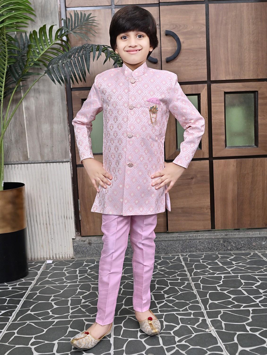 boys self design mandarin neck sherwani set - 21946712 -  Zoom Image - 0