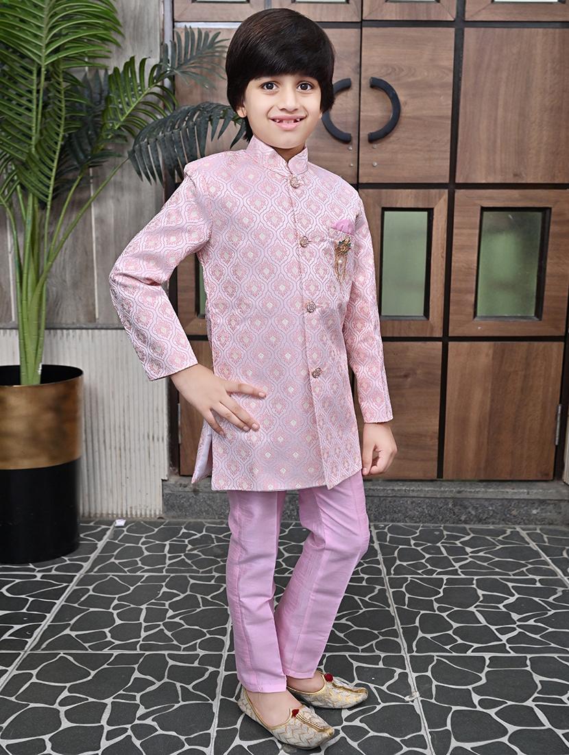 boys self design mandarin neck sherwani set - 21946712 - Standard Image - 3