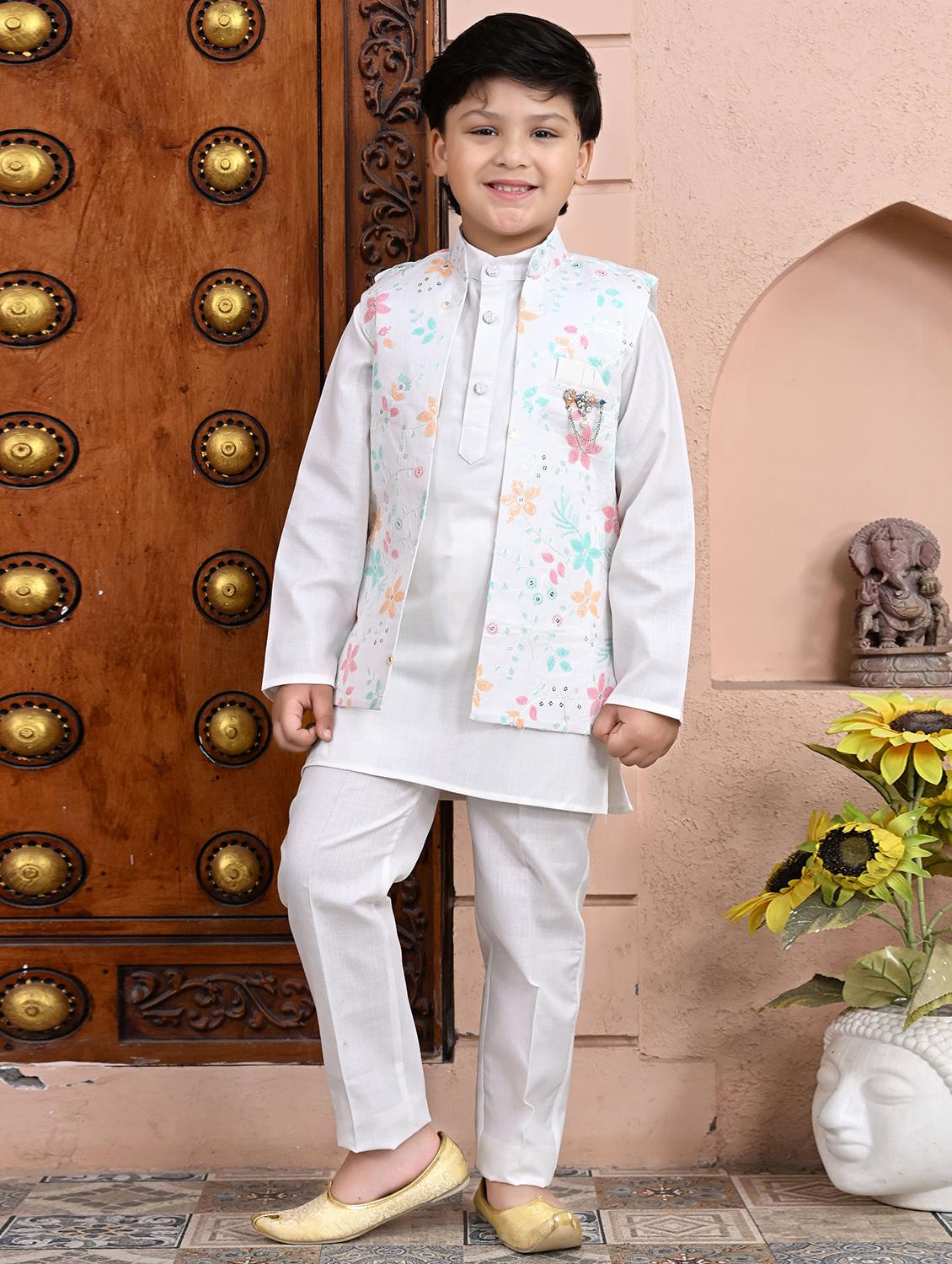 boys embroidered mandarin neck sherwani set - 21946713 -  Zoom Image - 0