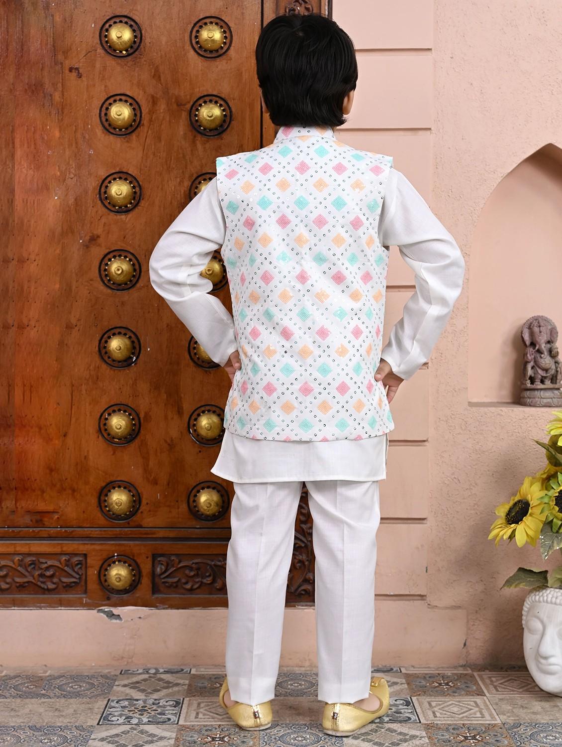 boys embroidered mandarin neck sherwani set - 21946714 - Standard Image - 5