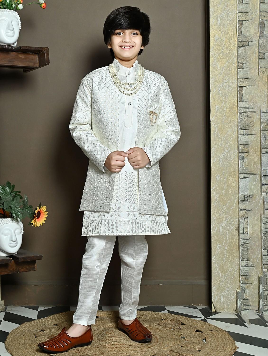 boys embroidred mandarin neck sherwani set