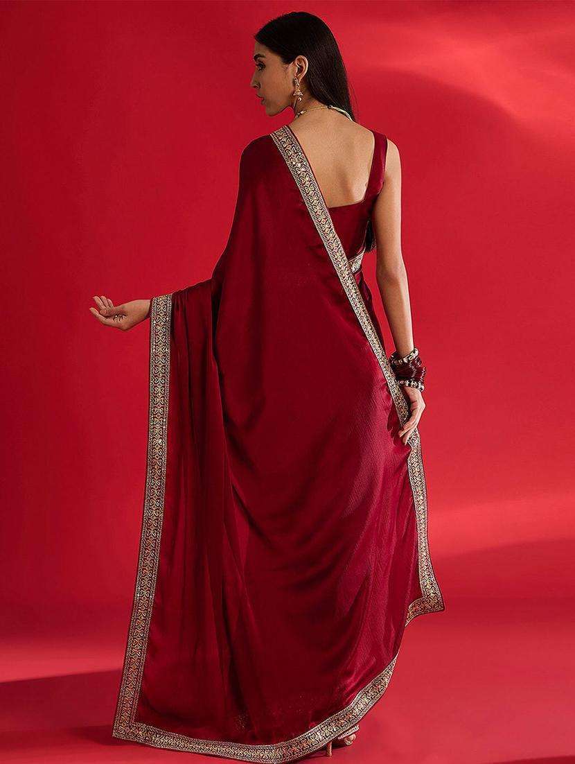 women solid with bordered saree with blouse - 21946716 -  Standard Image - 3