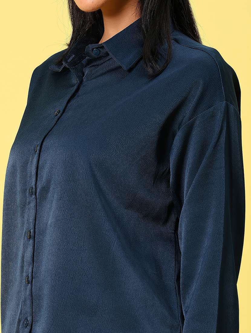 women solid collored long sleeve high low shirt - 21946731 - Standard Image - 5