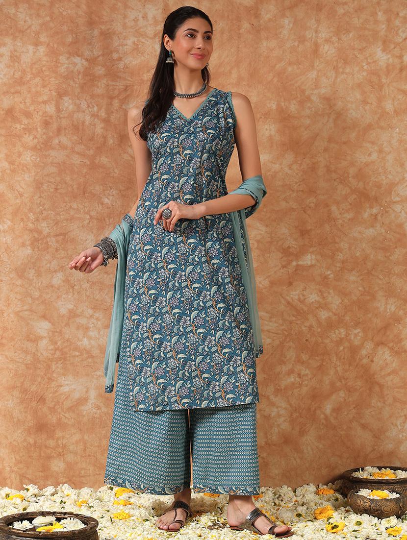 women floral printed sleeveless kurta palazzo with dupatta set - 21946742 -  Zoom Image - 0