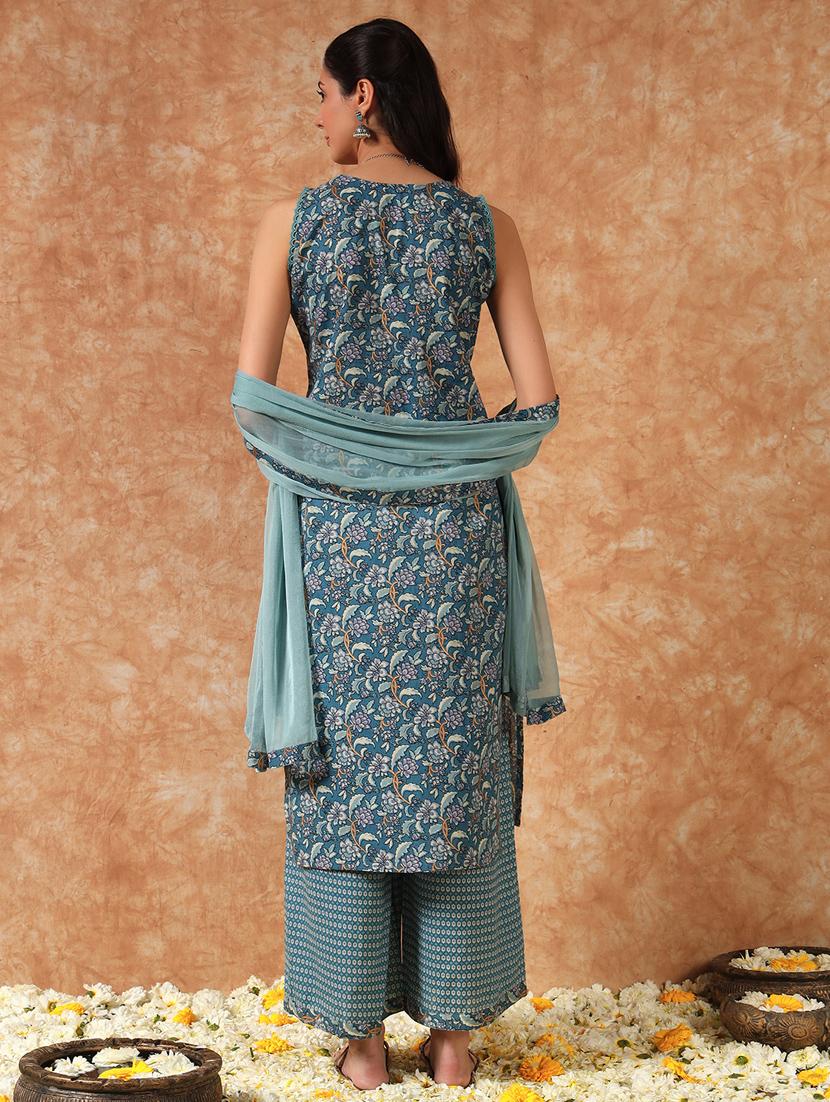 women floral printed sleeveless kurta palazzo with dupatta set - 21946742 - Standard Image - 3