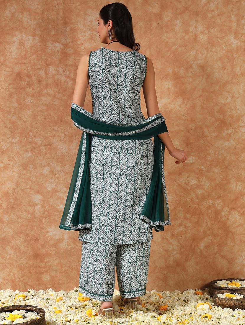 women printed sleeveless kurta palazzo with dupatta set - 21946743 - Standard Image - 3