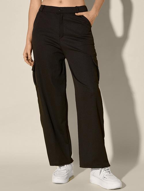 women solid mid rise relaxed fit cargo - 21946760 -  Standard Image - 0