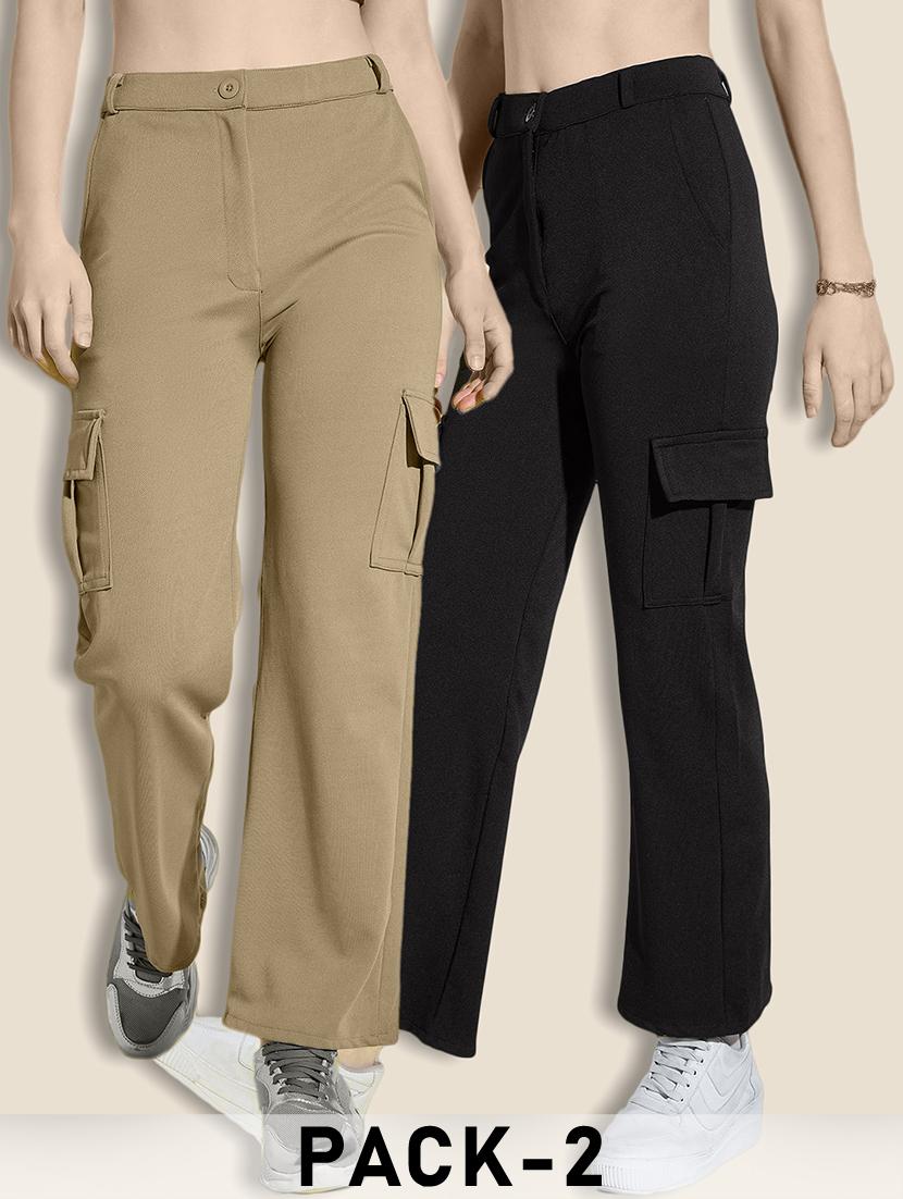 women pack of 2 solid mid rise cargo