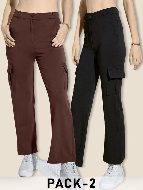 women pack of 2 solid mid rise cargo - 21946763 - Standard Image - 0