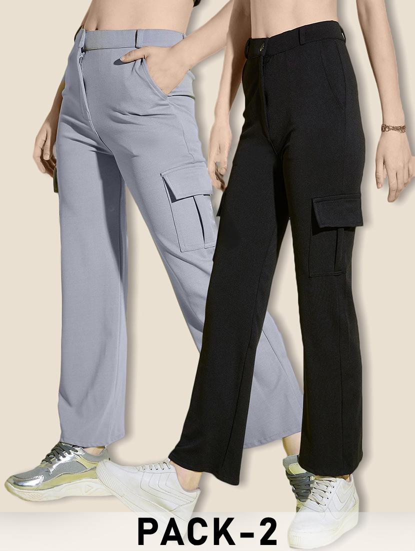 women pack of 2 solid mid rise cargo