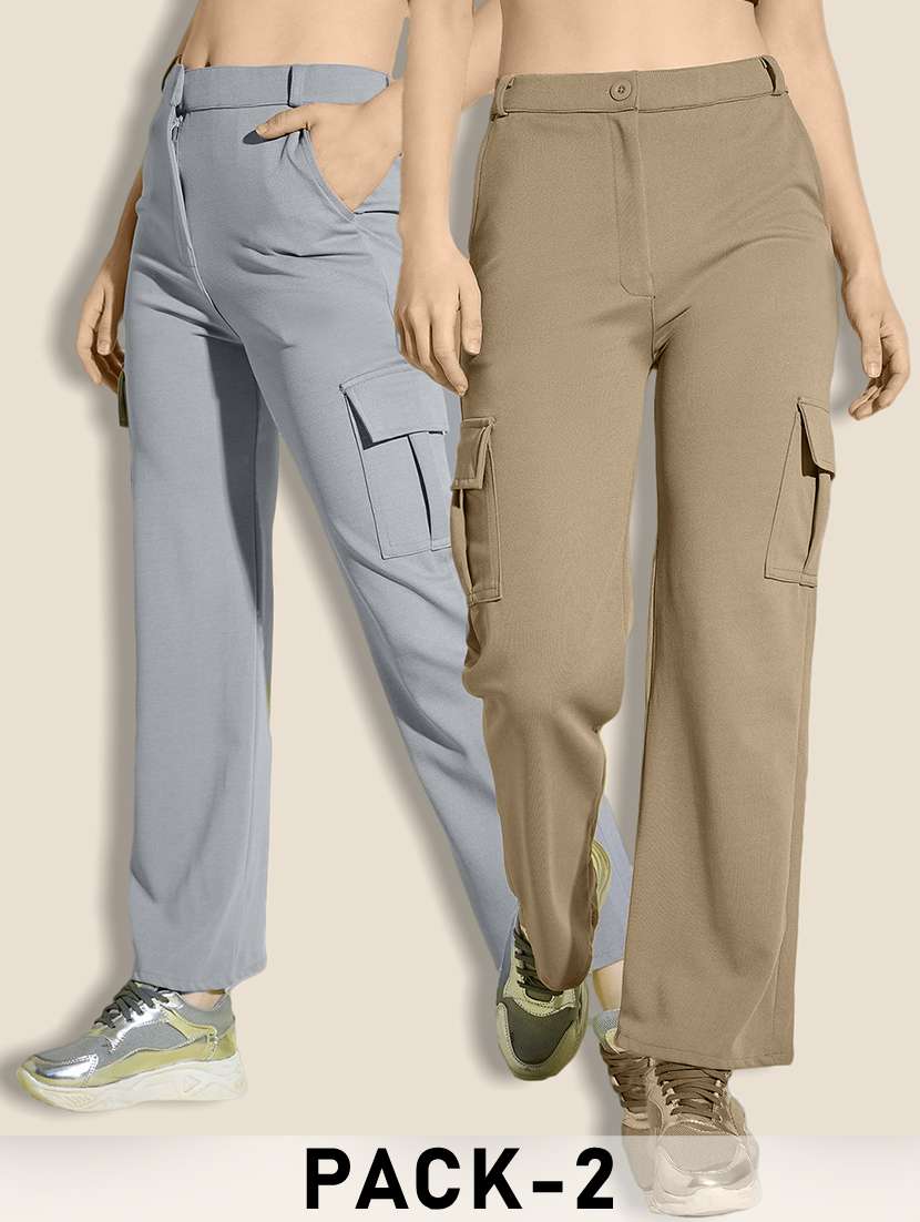 women pack of 2 solid mid rise cargo
