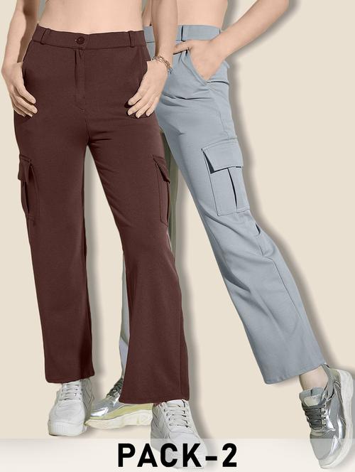 women pack of 2 solid mid rise cargo - 21946769 -  Standard Image - 0