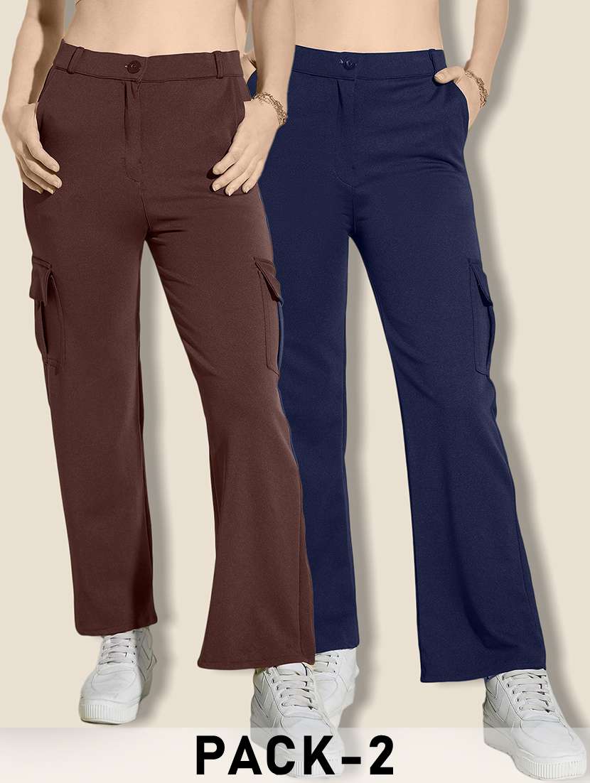 women pack of 2 solid mid rise cargo
