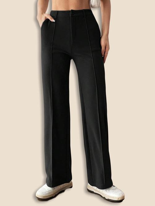 women solid high rise straight trouser - 21946775 - Standard Image - 0