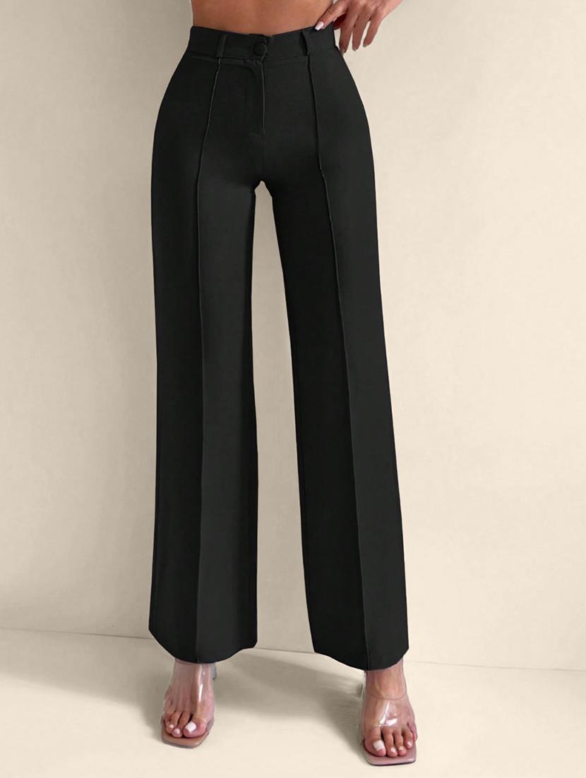 women solid high rise straight trouser