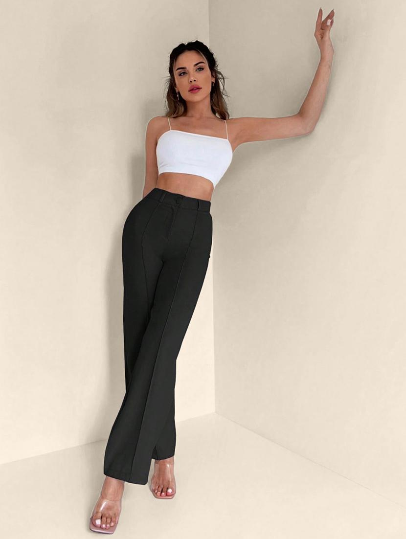 women solid high rise straight trouser - 21946776 - Standard Image - 3