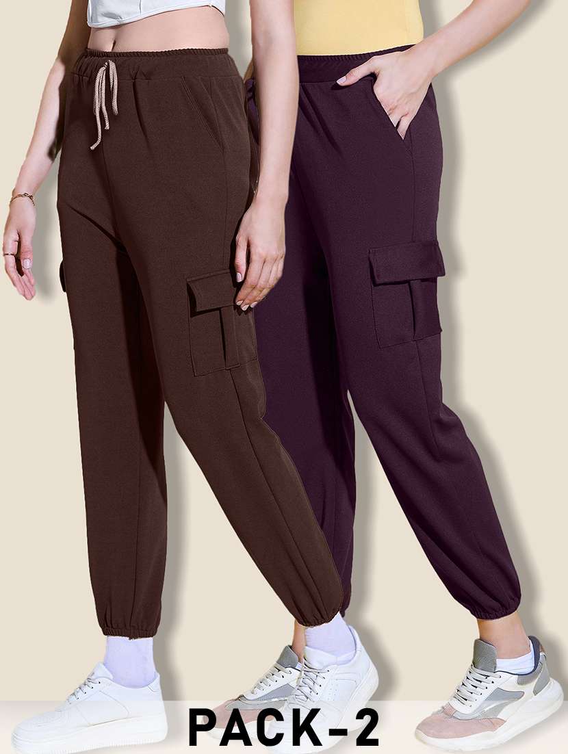 women pack of 2 solid mid rise cargo