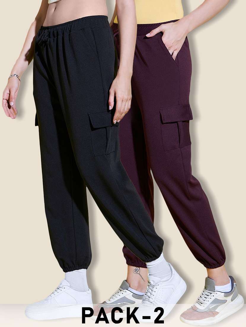 women pack of 2 solid mid rise cargo