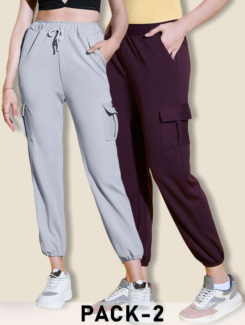 women pack of 2 solid mid rise cargo - 21946787 -  Zoom Image - 0