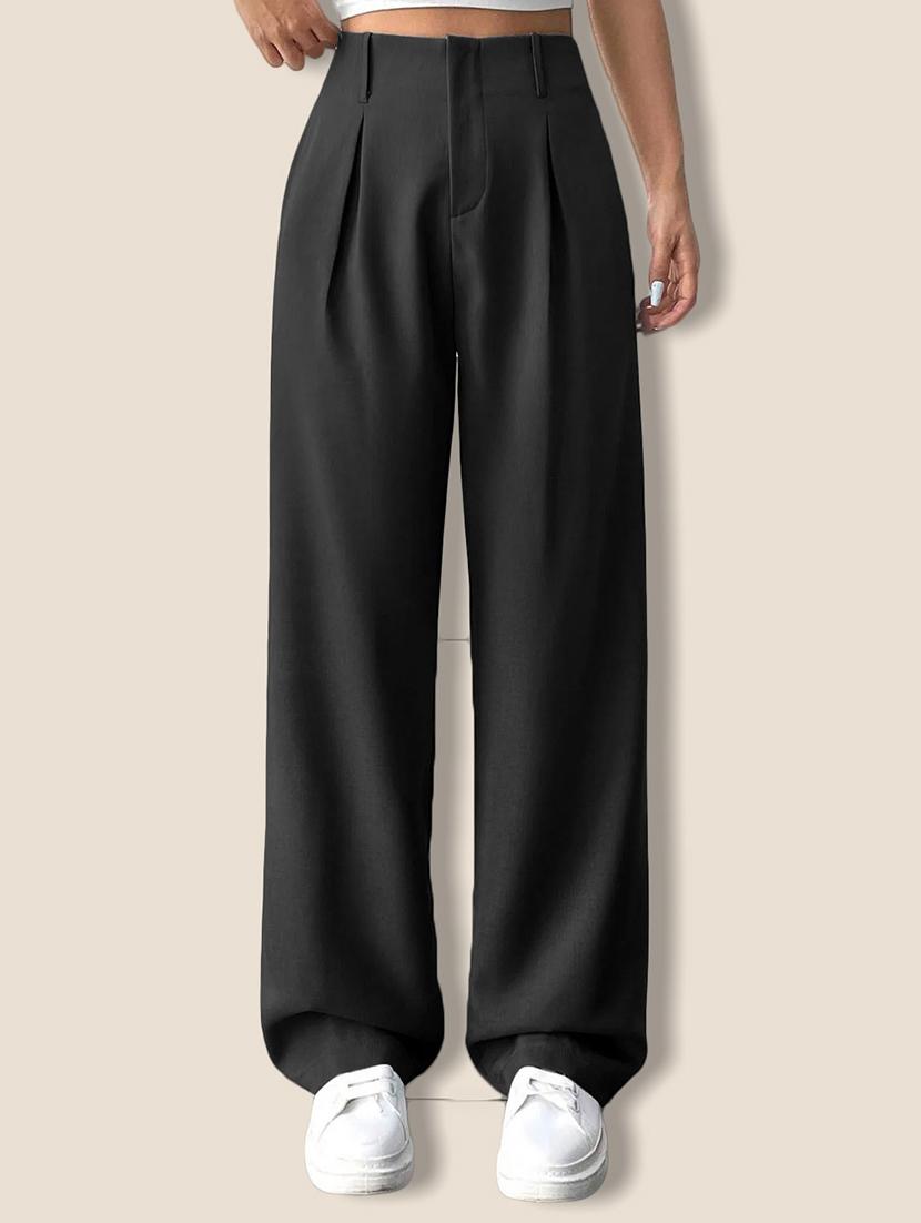 women solid high rise korean trouser - 21946788 -  Zoom Image - 0