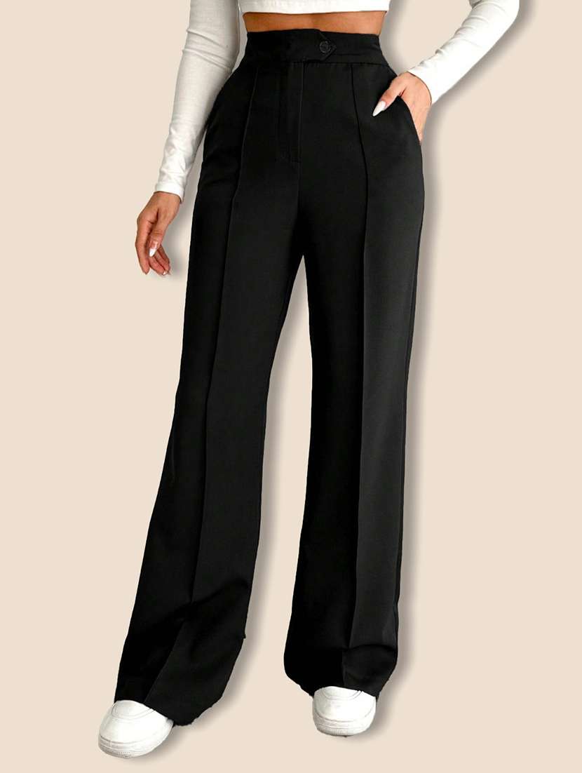 women solid high rise straight trouser - 21946789 - Standard Image - 3