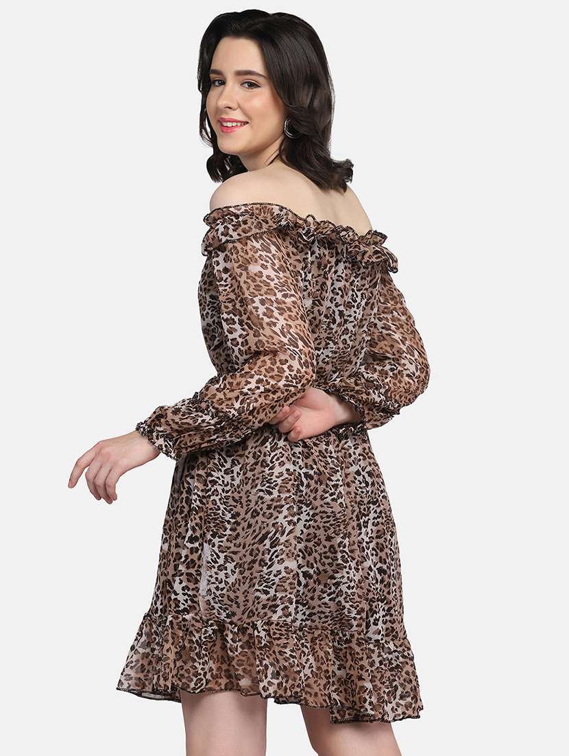 women animal print off shoulder tiered dress - 21946790 - Standard Image - 3