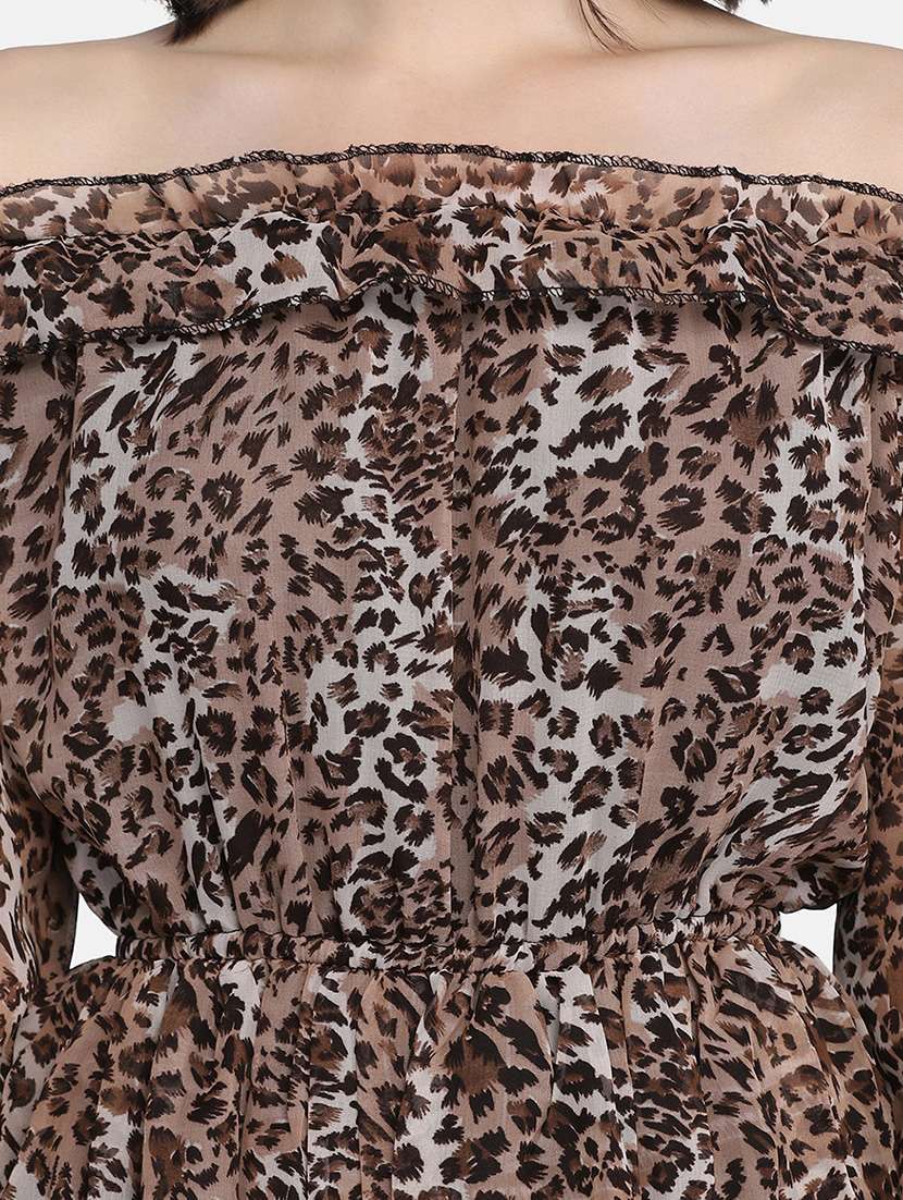 women animal print off shoulder tiered dress - 21946790 - Standard Image - 5