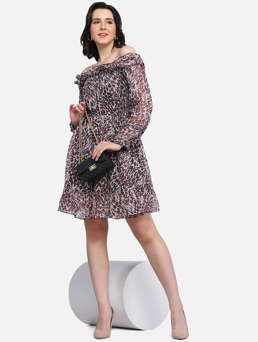 women animal print off shoulder tiered dress - 21946791 - Zoom Image - 0