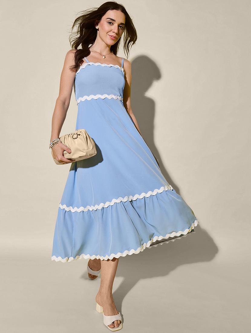women solid shoulder strap tiered dress - 21946796 - Zoom Image - 0