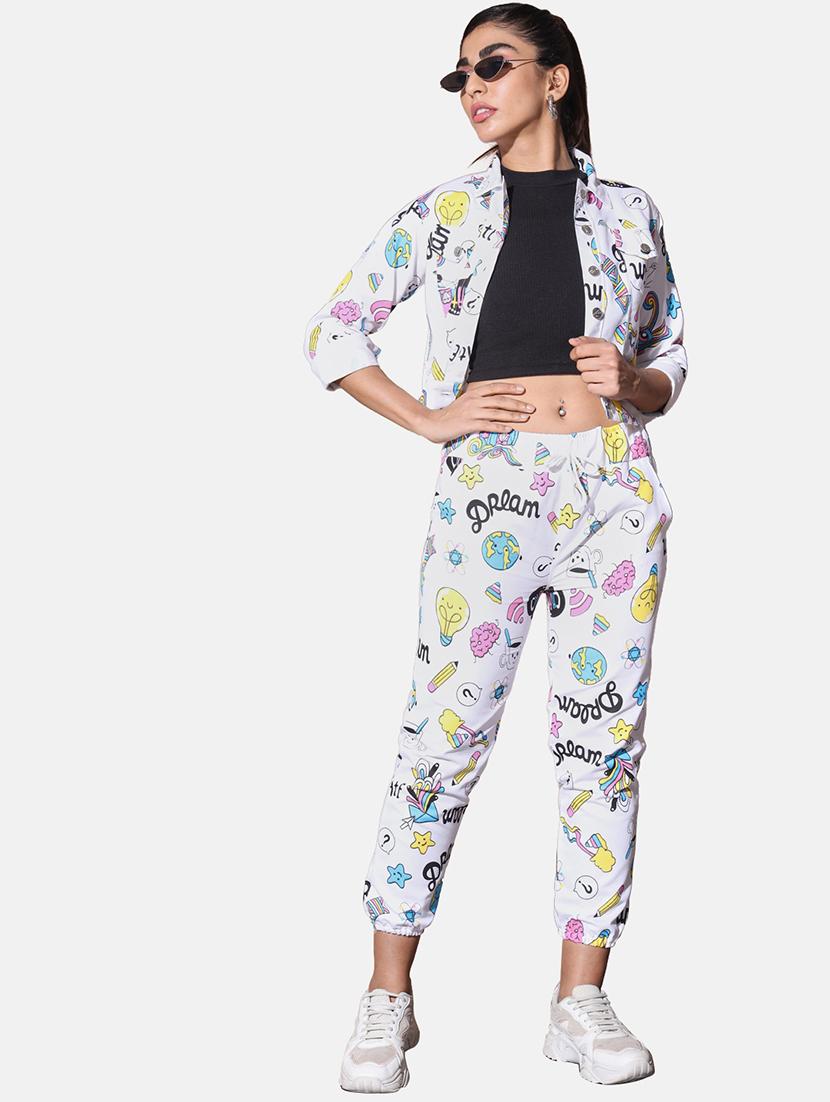 white cotton blend jacket and trouser set coord