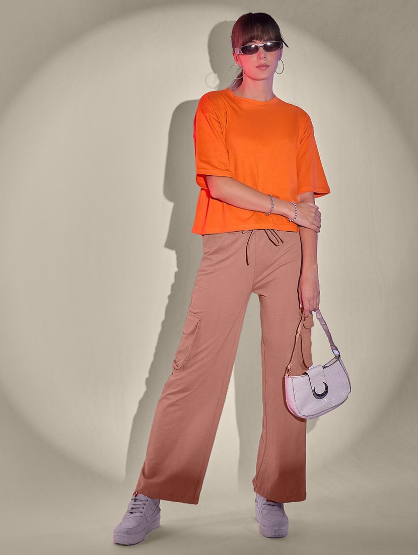 women solid short sleeve crop t-shirt - 21946802 - Standard Image - 5