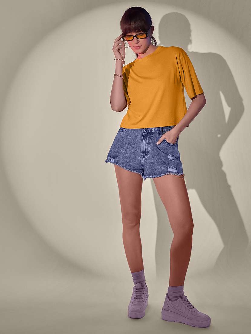 women solid short sleeve crop t-shirt - 21946803 - Standard Image - 5
