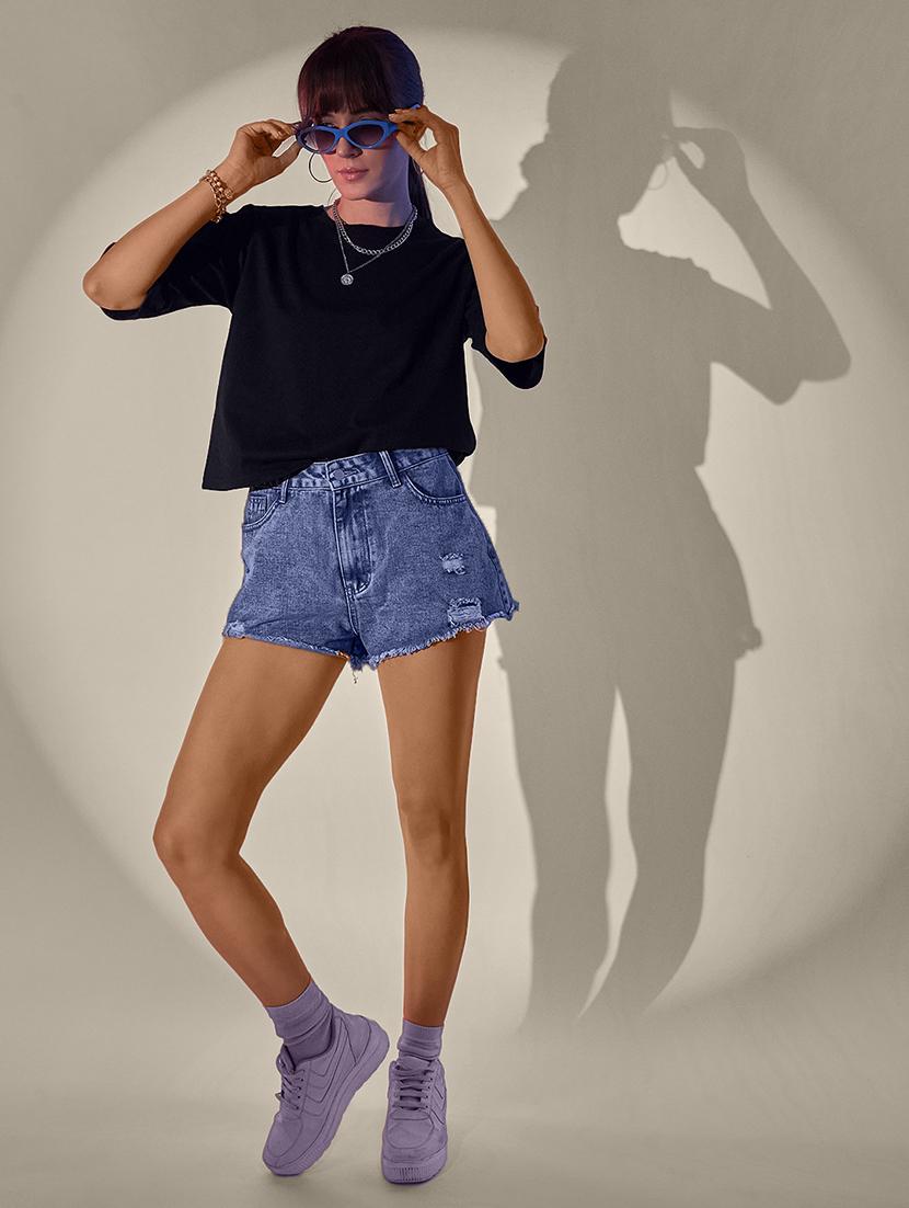women solid short sleeve crop t-shirt - 21946804 - Standard Image - 5