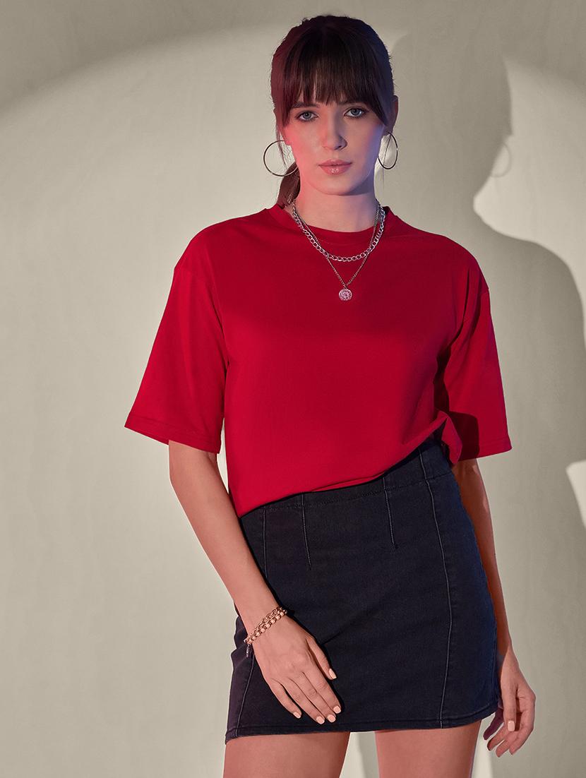 women solid short sleeve crop t-shirt - 21946805 - Zoom Image - 0
