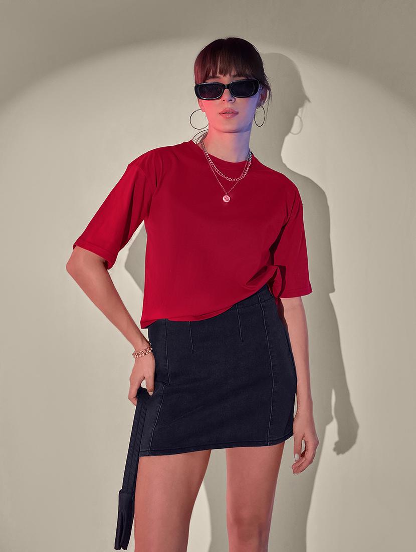 women solid short sleeve crop t-shirt - 21946805 - Standard Image - 3
