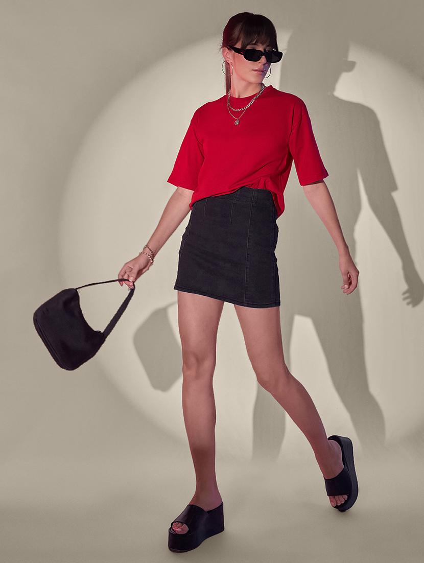 women solid short sleeve crop t-shirt - 21946805 - Standard Image - 5
