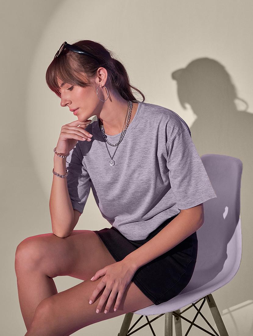 women solid short sleeve crop t-shirt - 21946807 - Standard Image - 3