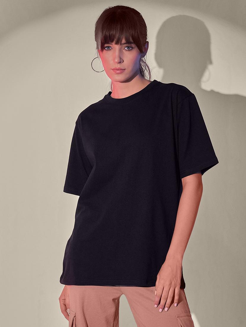 women solid short sleeve oversized t-shirt - 21946810 - Zoom Image - 0