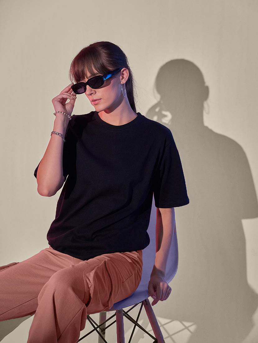 women solid short sleeve oversized t-shirt - 21946810 - Standard Image - 3