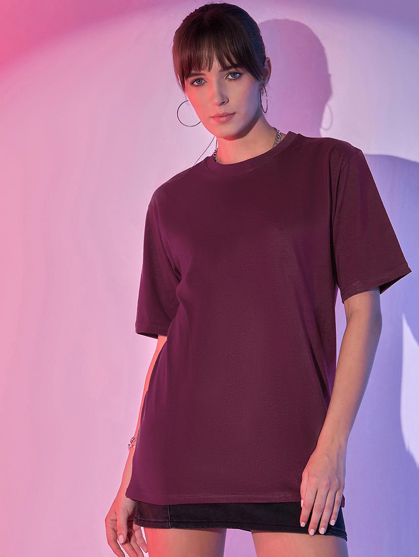 women solid short sleeve oversized t-shirt - 21946811 - Zoom Image - 0