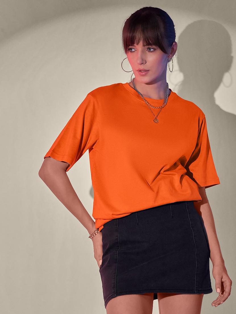 women solid short sleeve oversized t-shirt
