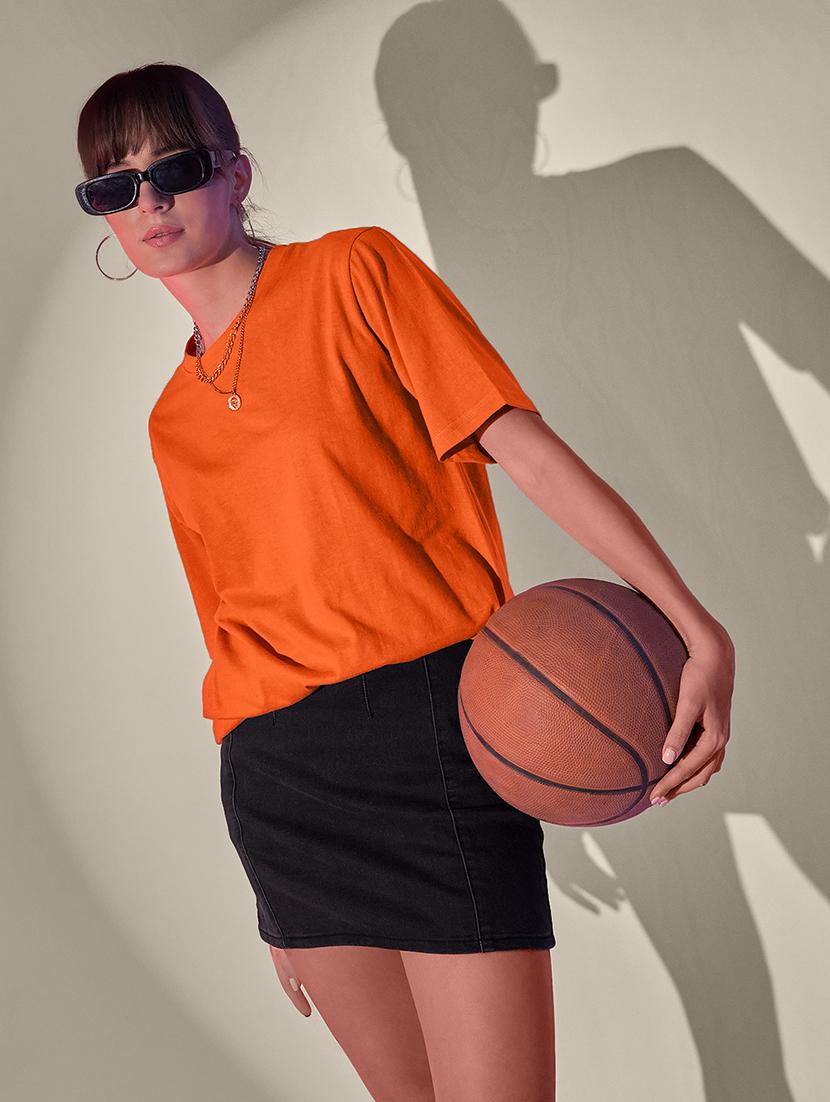 women solid short sleeve oversized t-shirt - 21946812 - Standard Image - 3