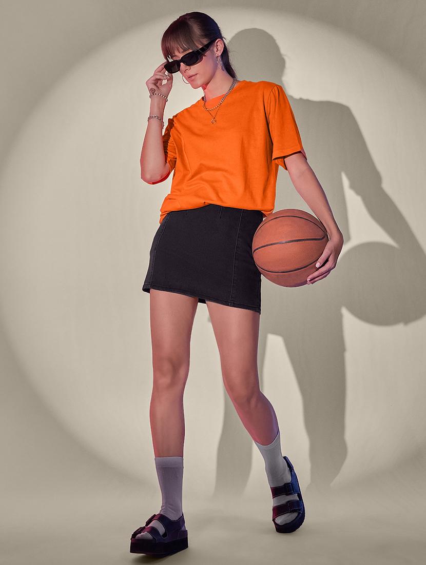 women solid short sleeve oversized t-shirt - 21946812 - Standard Image - 5