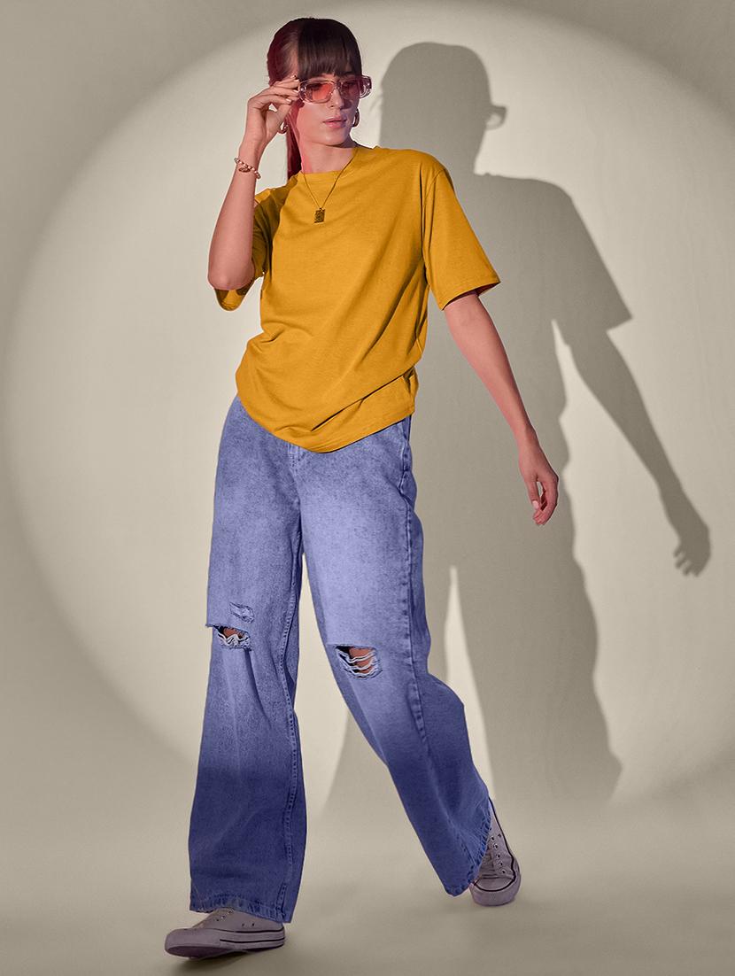 women solid short sleeve oversized t-shirt - 21946814 - Standard Image - 5