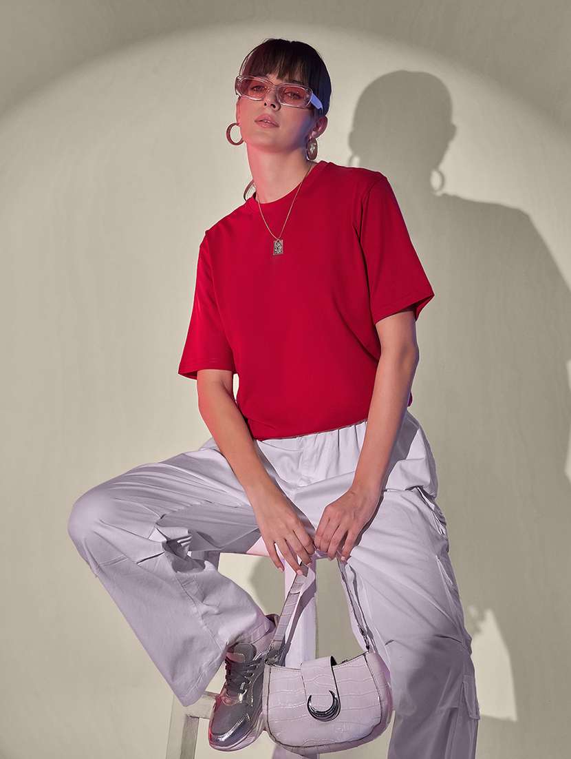 women solid short sleeve oversized t-shirt - 21946815 - Standard Image - 3
