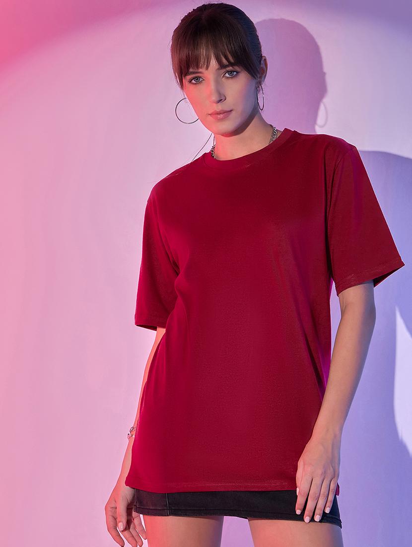 women solid short sleeve oversized t-shirt - 21946817 -  Zoom Image - 0